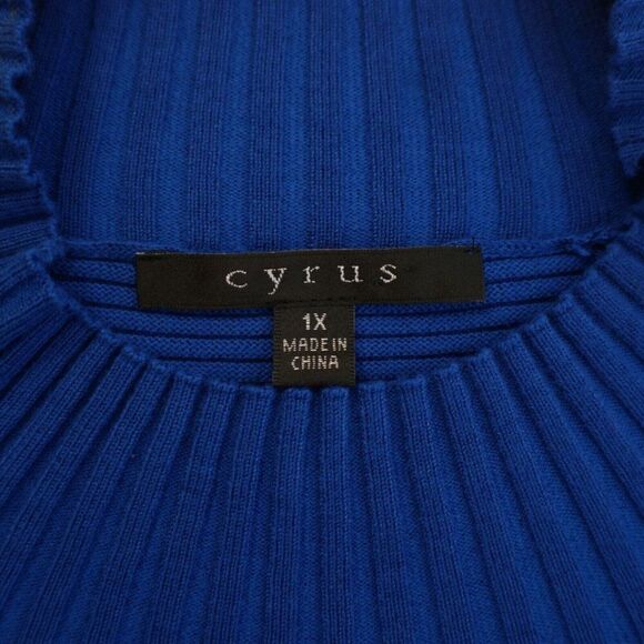 Cyrus Blue Knit Mock Neck Royal Blue‎ 3/4 Sleeve Sweater 1X - Picture 9 of 10